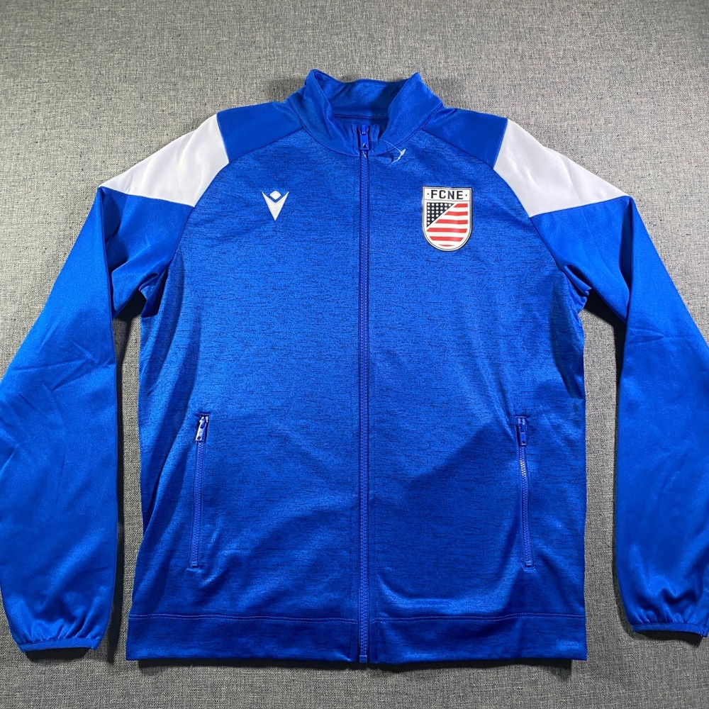 NWOT Macron‎ FCNE Soccer Track Jacket Full Zip Blue White Mens Size Small